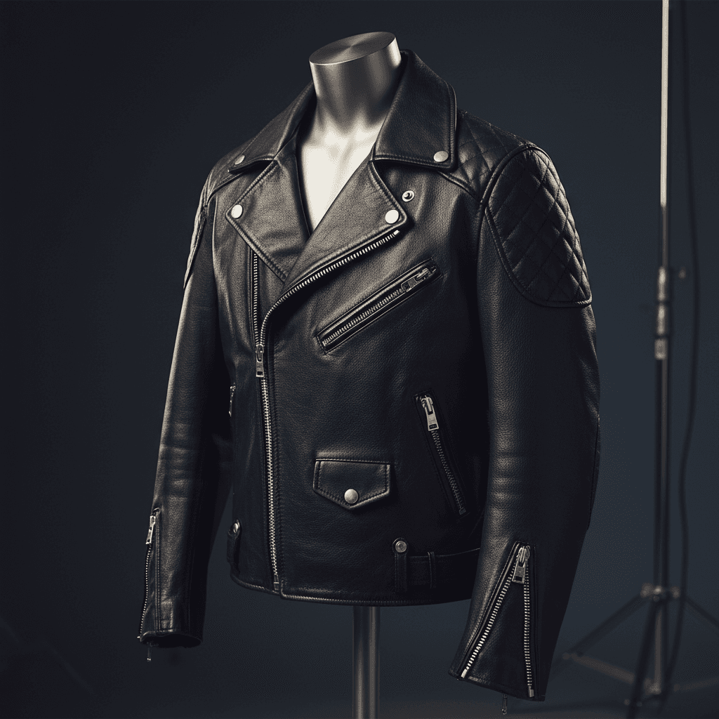Premium leather motorbike jacket with detailed stitching